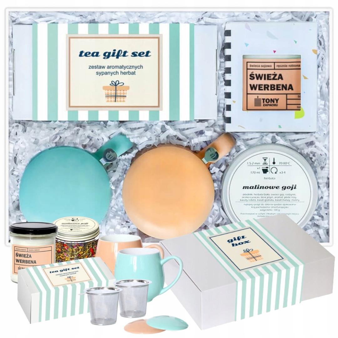 Dárková sada Box Tea Gift Set s hrnky, sójovou svíčkou a lahodným čajem