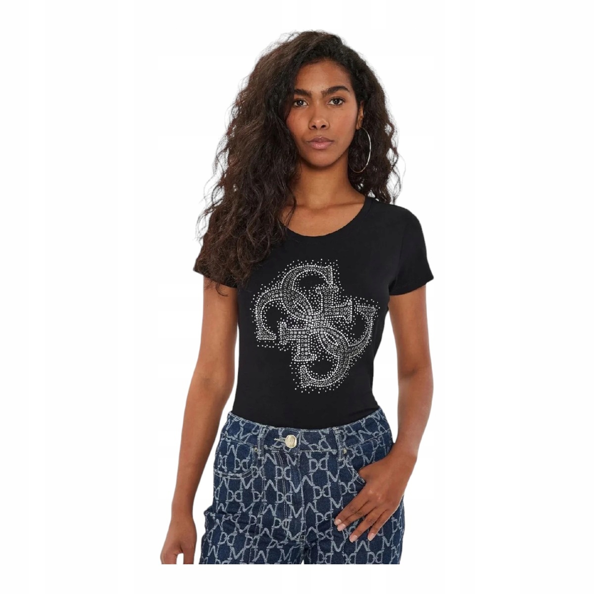 Guess Tričko Ss Rn 4G Logo Tee Černé r.XS