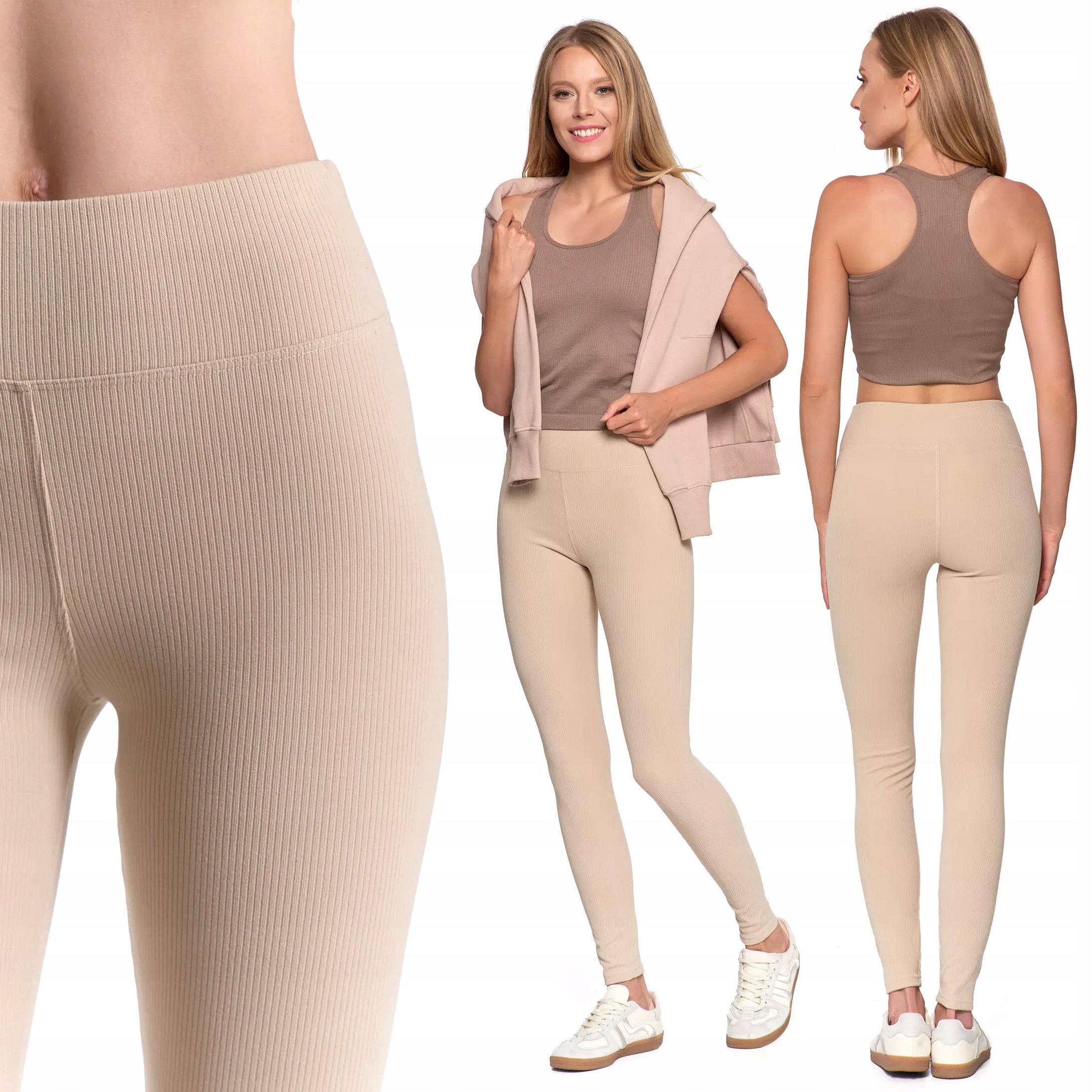 Dámské žebrované legíny s vysokým pasem a sportovním střihem Moraj S/m