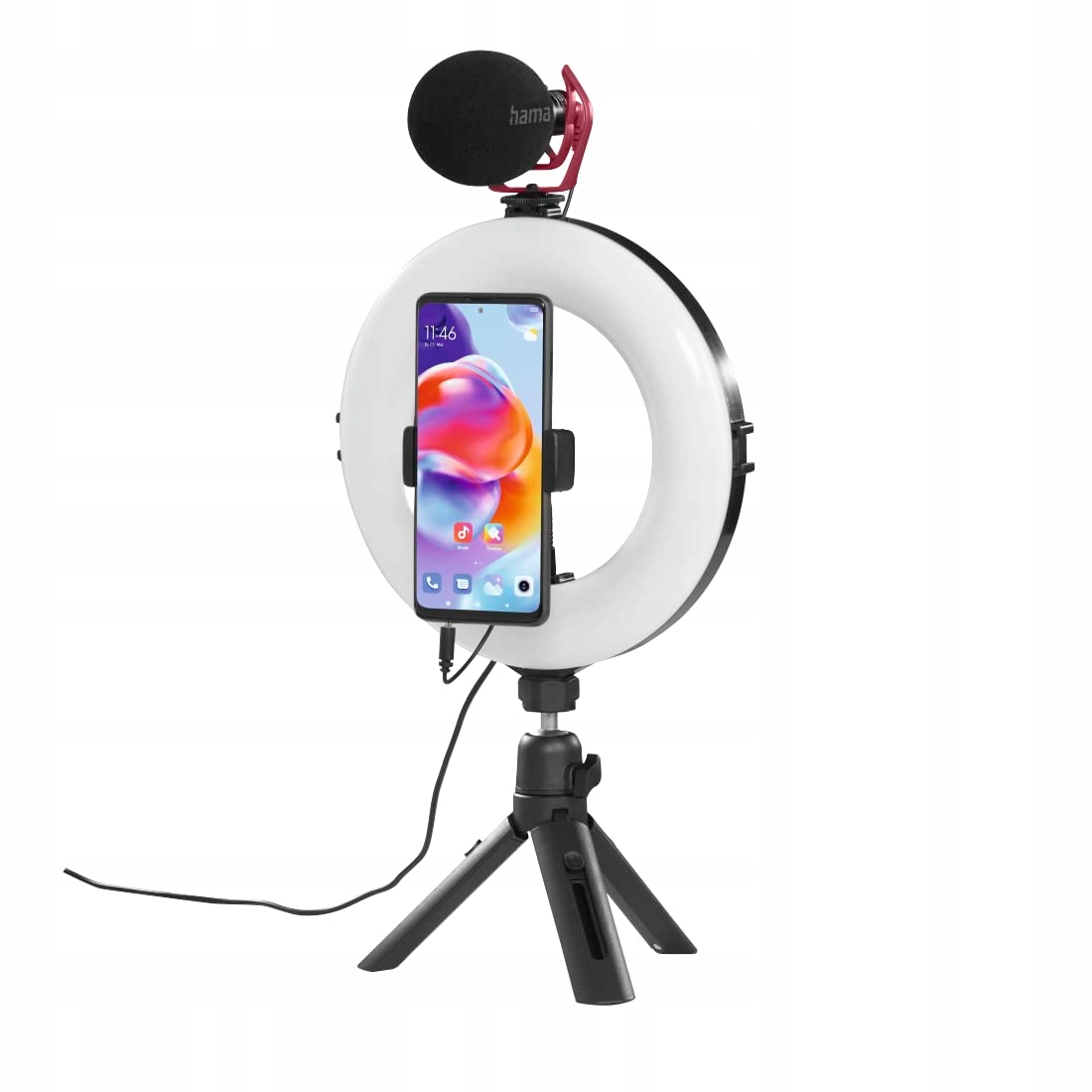 HAMA Lampa Pierścieniowa LED 21cm Statyw Telefon Selfie Wideo Fotografia — miniatura 2