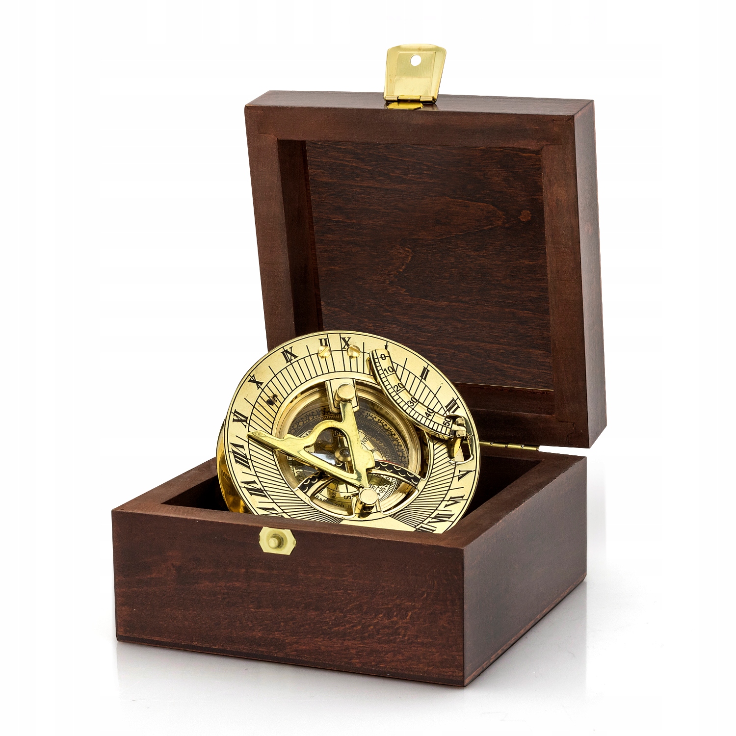 Mosiężny Kompas Busola w Drewnianej Szkatułce Urodziny Emerytura
