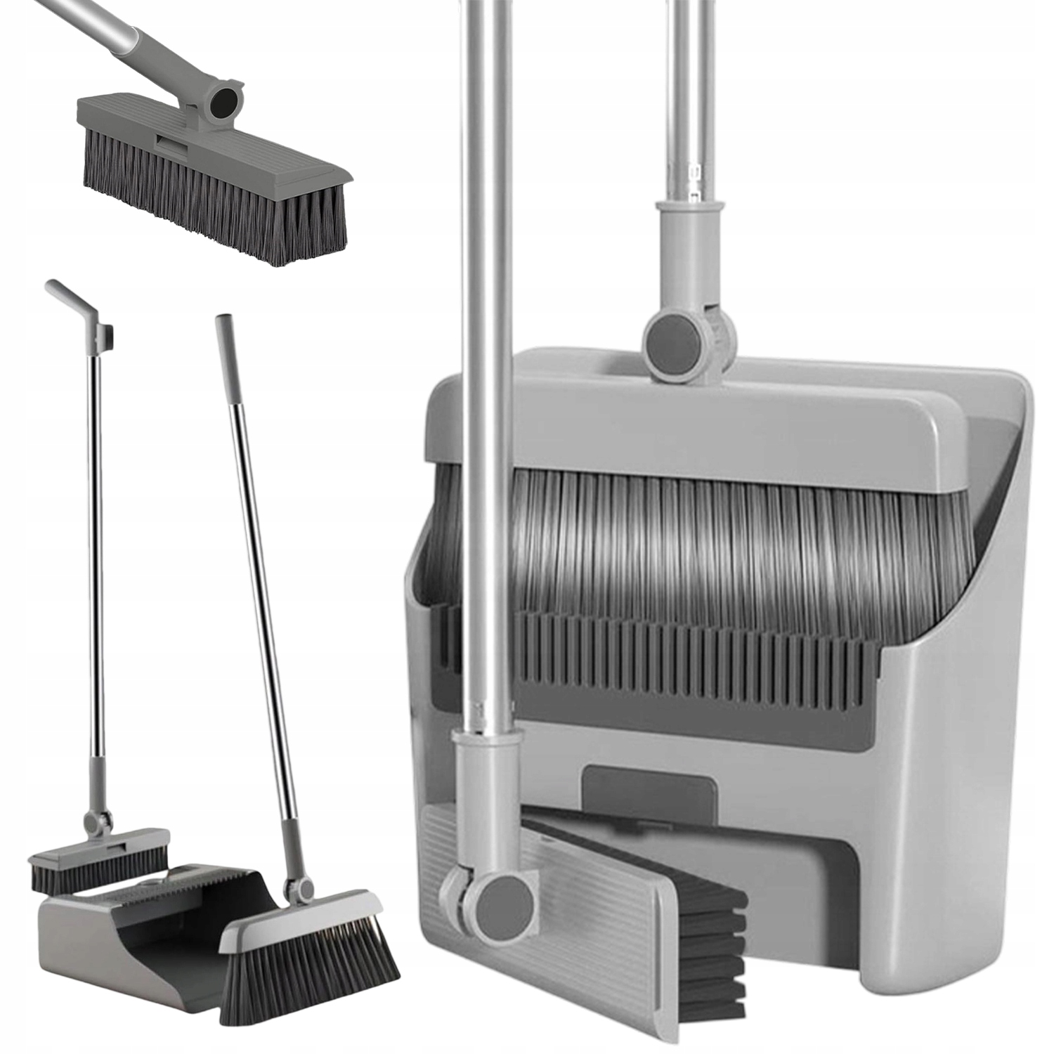 Levně Metla Na Zametání S Lopatkou, Stojící, Čistící Sada, Šedá
