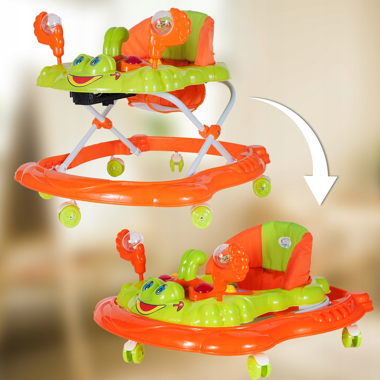 JEŹDZIK CHODZIK DLA DZIECI REGULACJA WYSOKOŚCI Z BLOKADĄ DO NAUKI CHODZENIA Maksymalna waga dziecka 12 kg