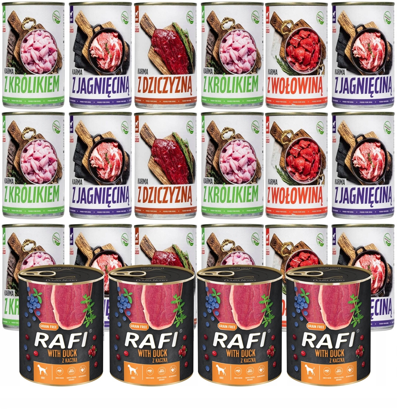 Levně Vlhké Krmivo 24 x 400 g. Rafi Tuf Tuf MIX Chutí 9,6 kg V Plechovce