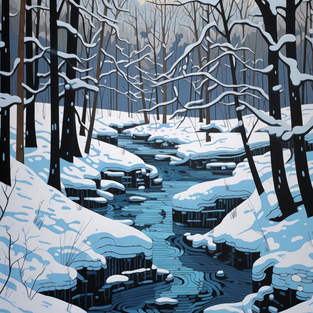 Plakát 100 x 100 cm Řeka v zimním období