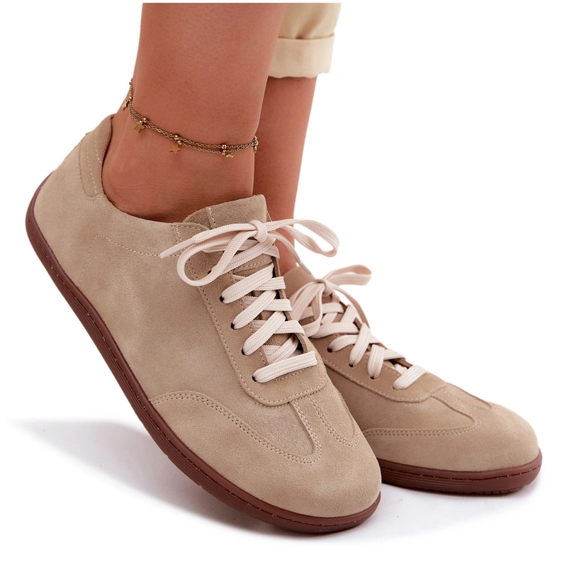Tenisky Barefoot Semišová Kůže Nsikie Šněrovací Zazoo N1243 Béžové 37