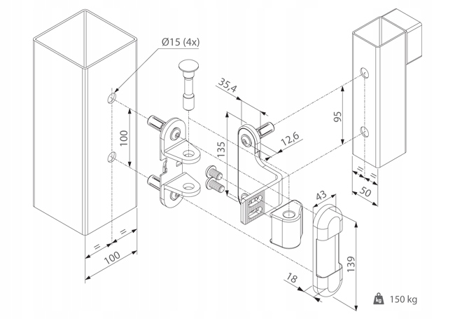 Zawiasy Locinox brama furtka regulacja INOX metal Marka Locinox