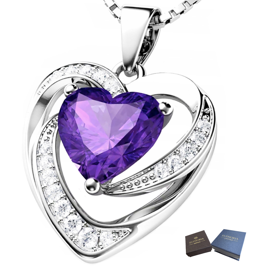 Náhrdelník Stříbro 925 Srdce Fialové s zirkony jako Dárek pro ženy k klenotnictví