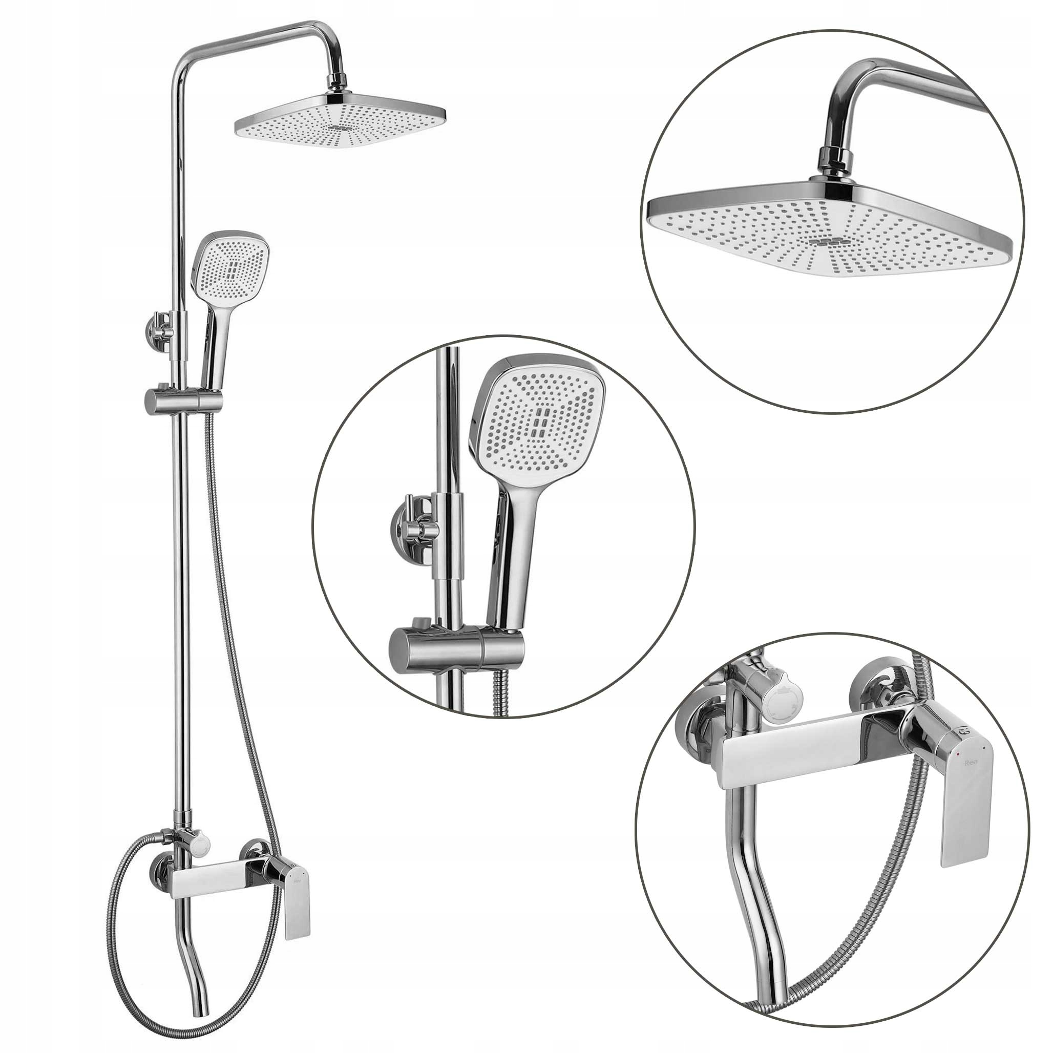 Nástenný sprchový set Strieborný chróm Rea Storm Dlhý výtok