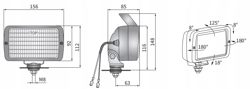 LAMPA ROBOCZA HALOG. H3 70W kąt 47x 17 Z PRZEWODEM Producent części Wesem