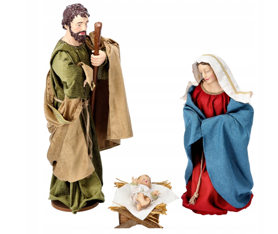FIGURY DO SZOPKI ŚWIĘTA RODZINA 90CM BOŻE NARODZENIE MATERIAŁOWE SZATY