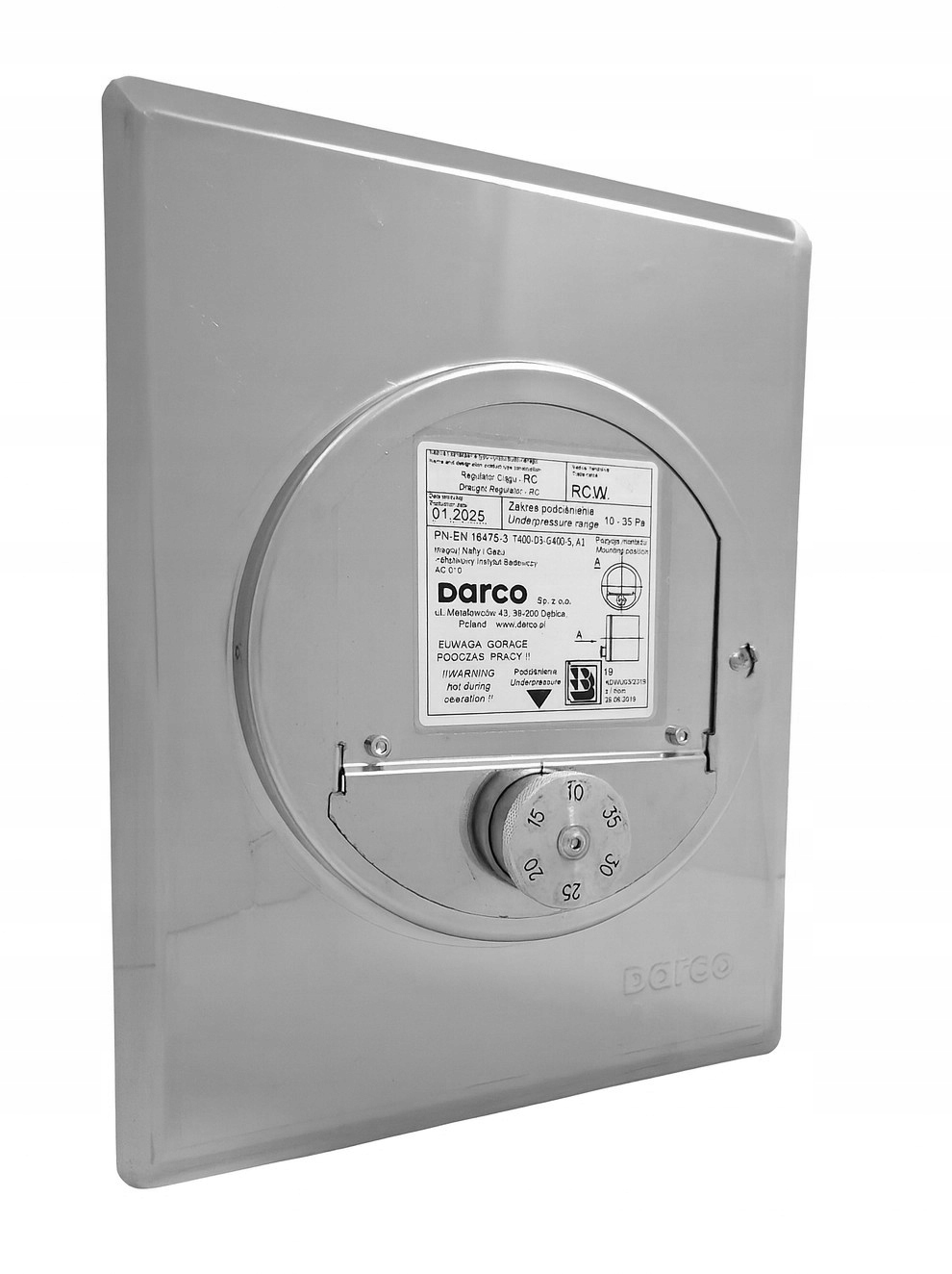 Regulátor stabilizátoru komínového tahu Rcw-ch 125x 185 Darco Nerezový