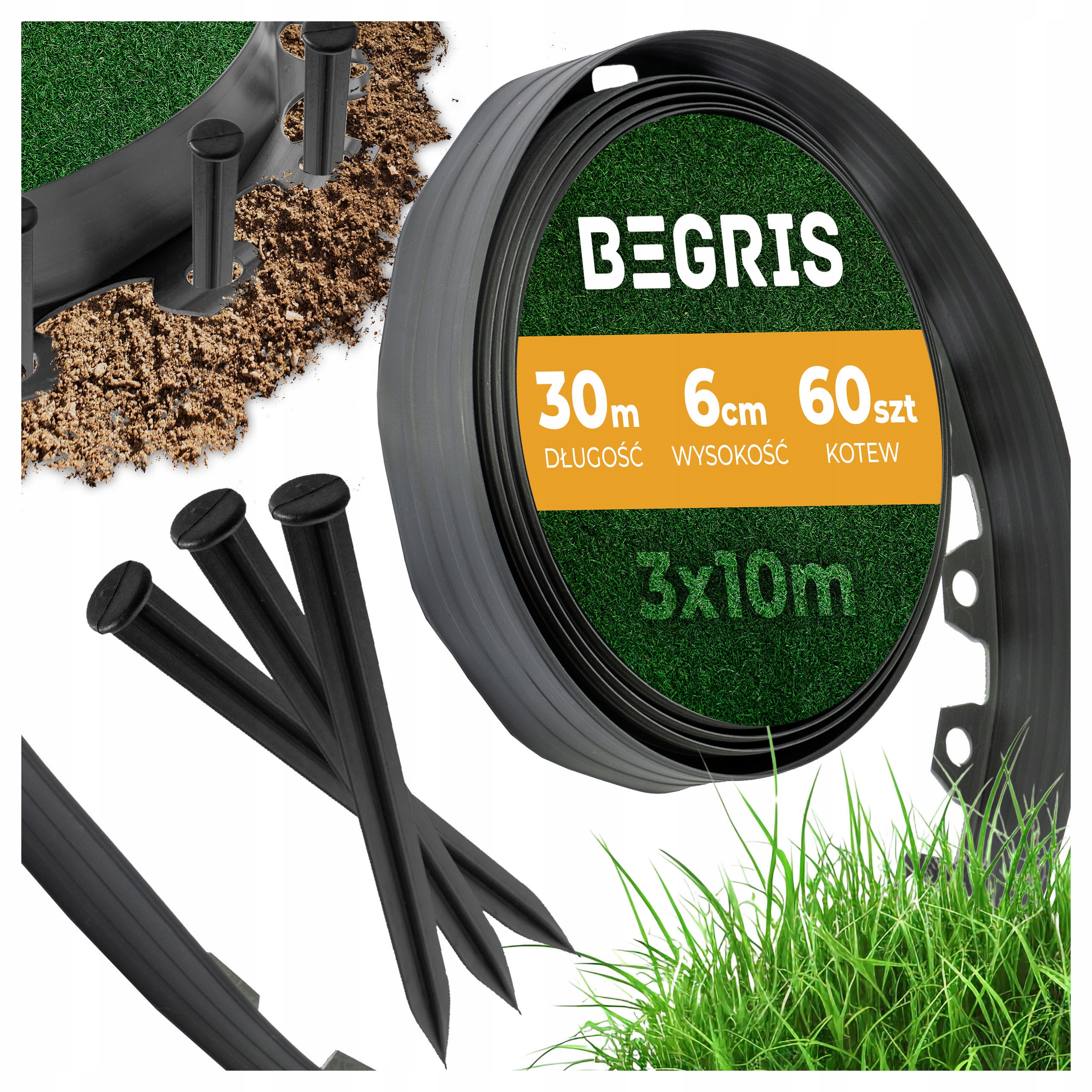 Obrzeże Ogrodowe Trawnikowe 30 Mb Kotwy Border Czarny 60 MM 3x10M