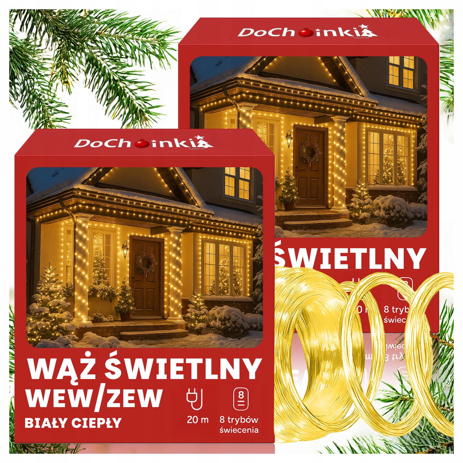 2 x Led Světelný Had 20M 480 Diod Teplá Bílá Vánoční Osvětlení Na Stromeček Venkovní