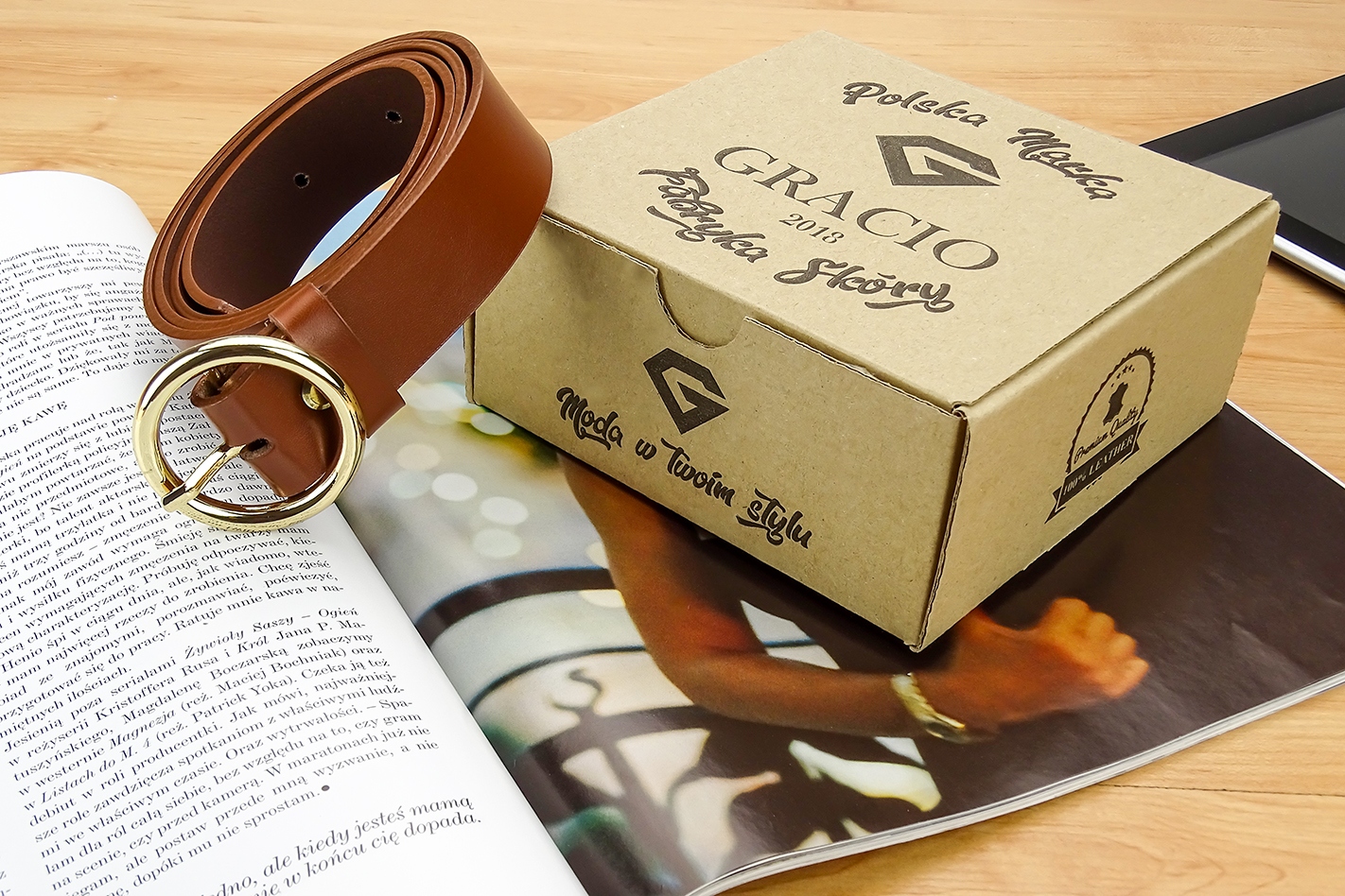 DAMSKI PASEK Skóra Naturalna BRĄZOWY KLAMRA ZŁOTA Płeć kobieta