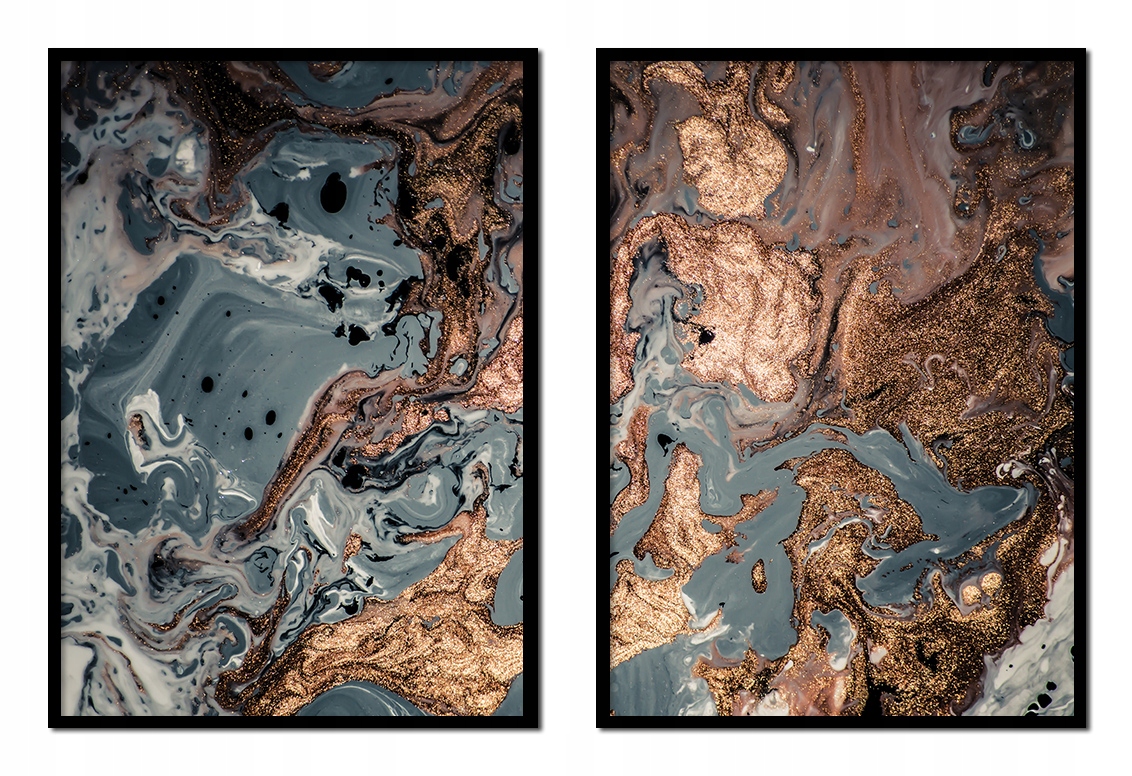Obraz Plakáty V Rámu 53x73 cm Diptych Sada 2 obrazů Tmavý mramor P1944