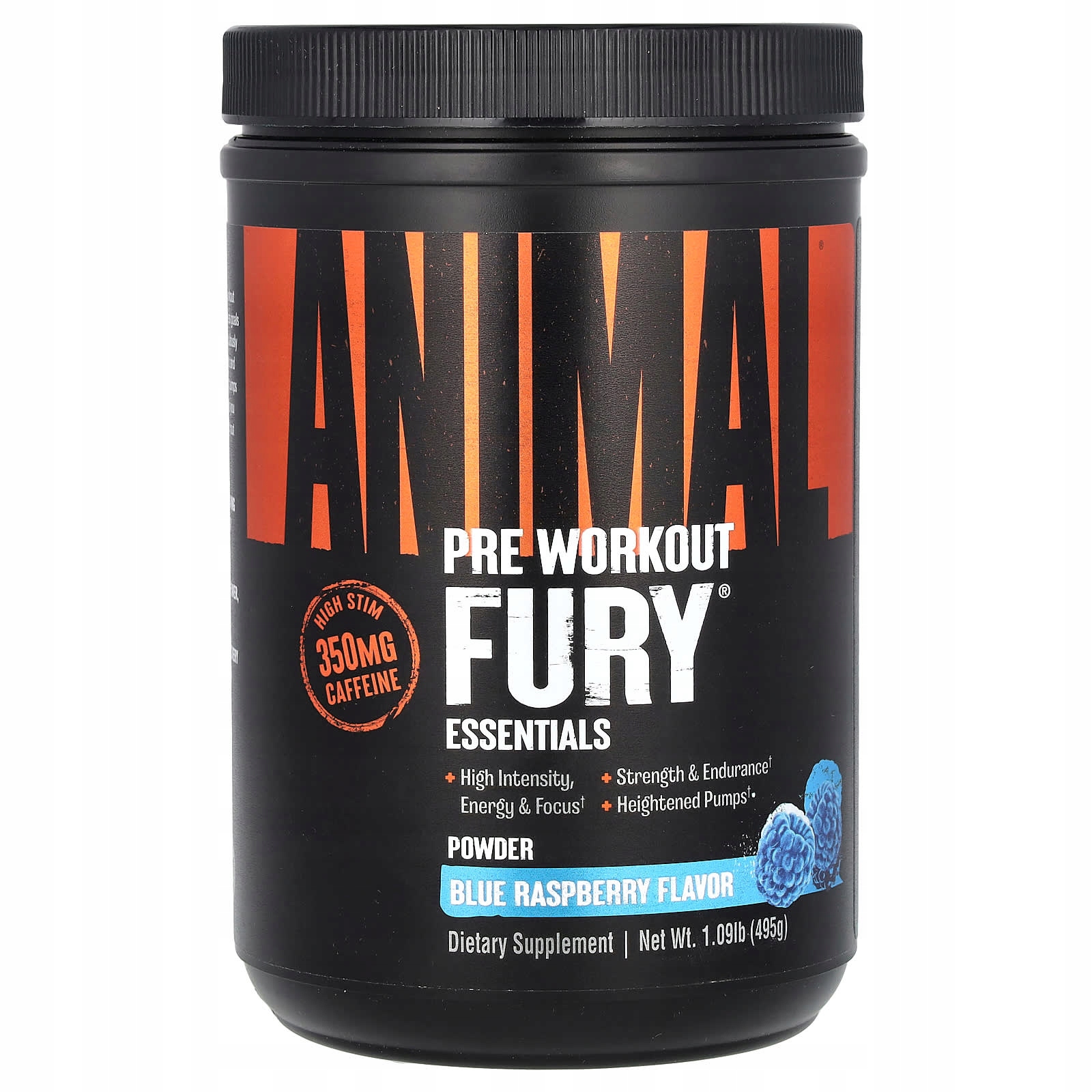 Animal, Fury Essentials, předtréninkovka, modrá malina, 495 g
