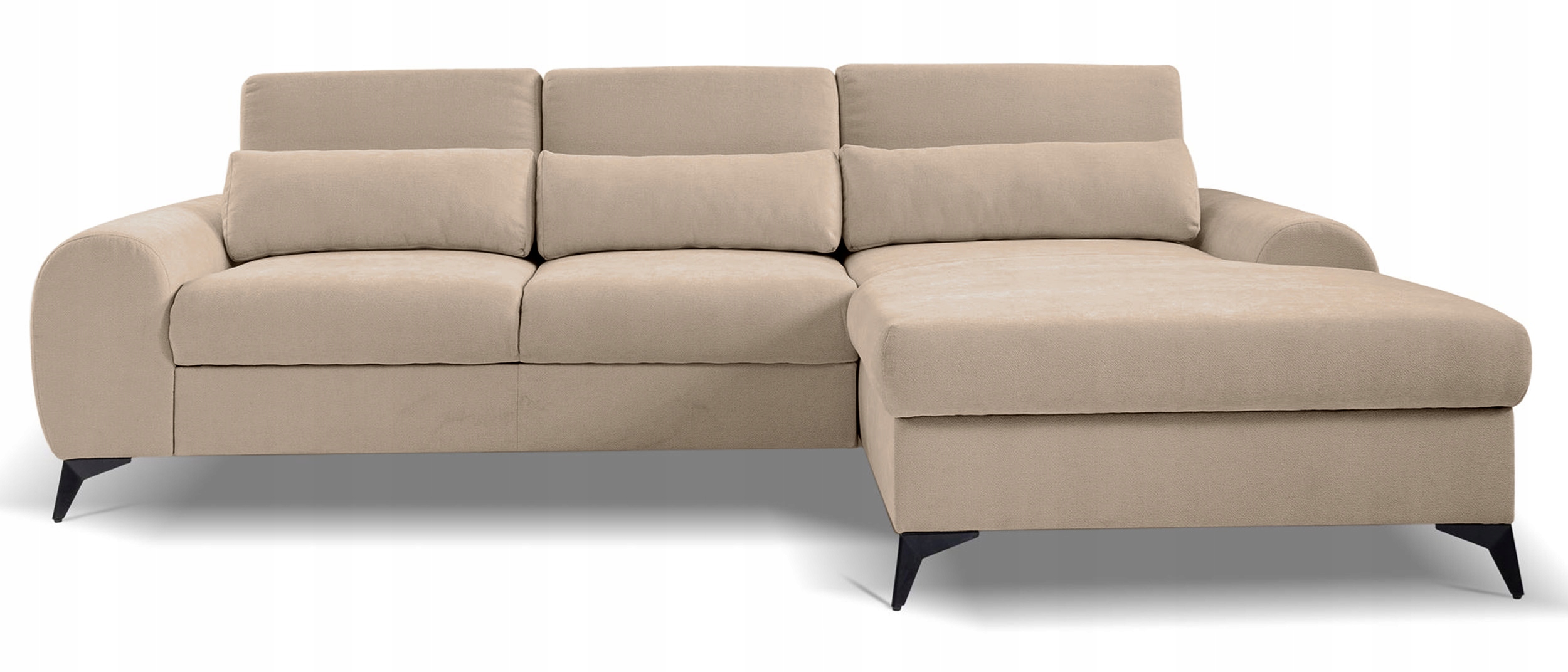 Rohová Sedací Souprava s funkcí spaní Vaylo L-tvarovaná, pravostranná, béžová žinylka