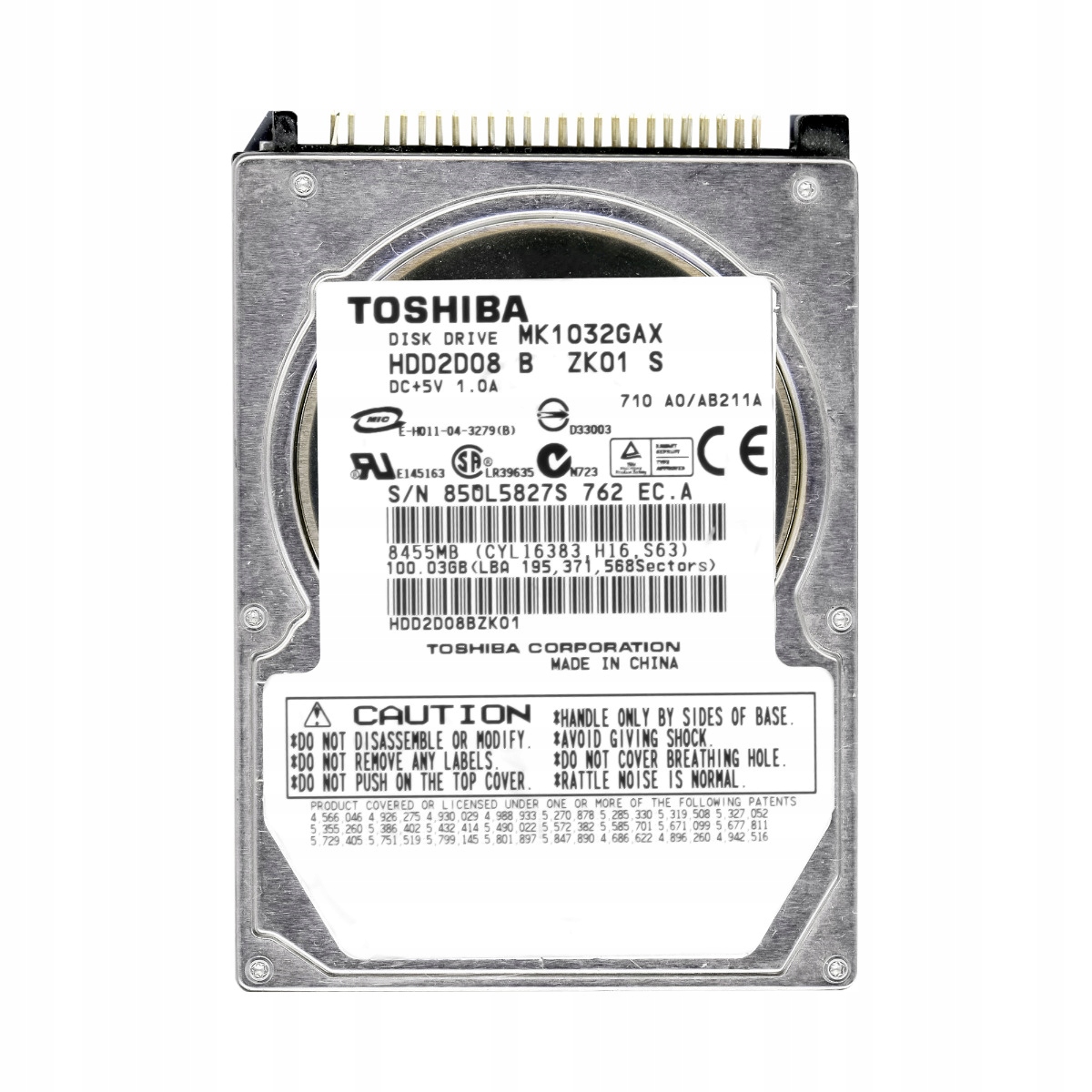 Toshiba 100GB 5.4K 16MB Ata 2.5'' MK1032GAX
