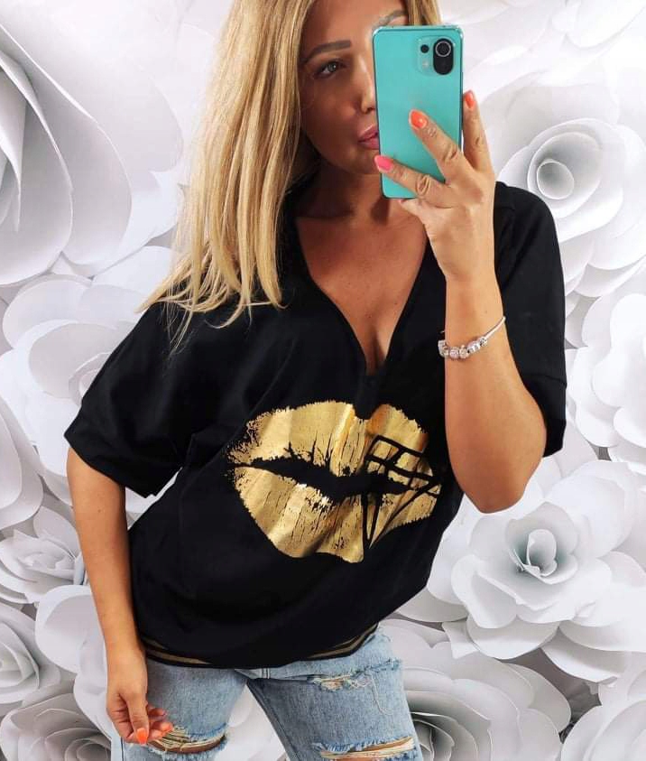 BAWEŁNIANA BLUZKA SERCA dekolt V roz.54 Marka inna