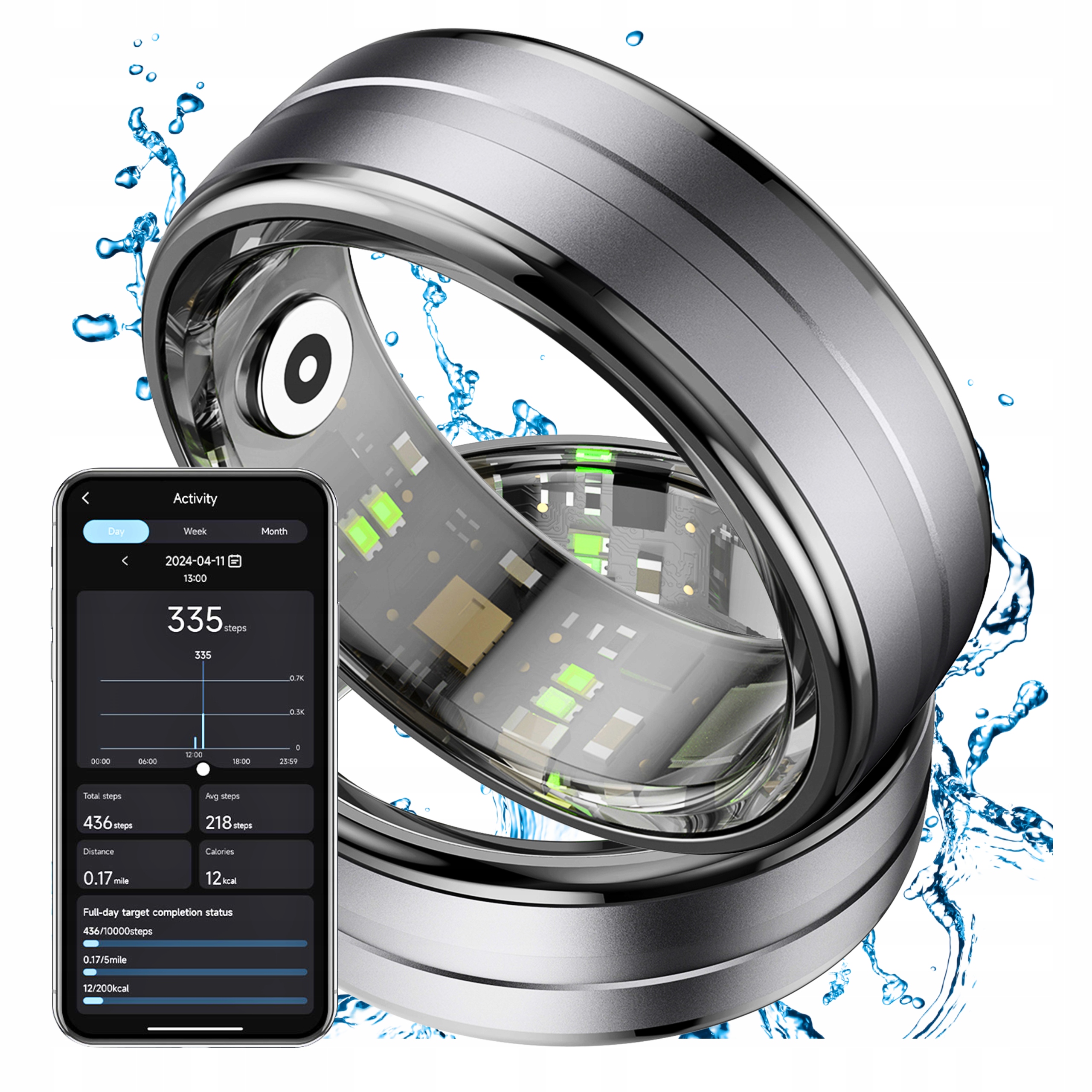 Smart ring inteligentny pierścień obrączka Hr tętno kroki sport 5ATM