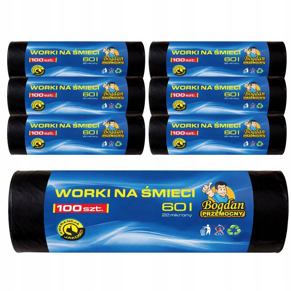 Pytle Na Odpadky 60L 600 Kusů! Univerzální taška Černá Bogdan Przemocny