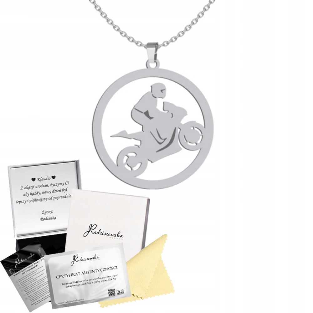 Stříbrný Náhrdelník Závodník Motocykl Sportovní Řetízek Dárek Gravírování 925