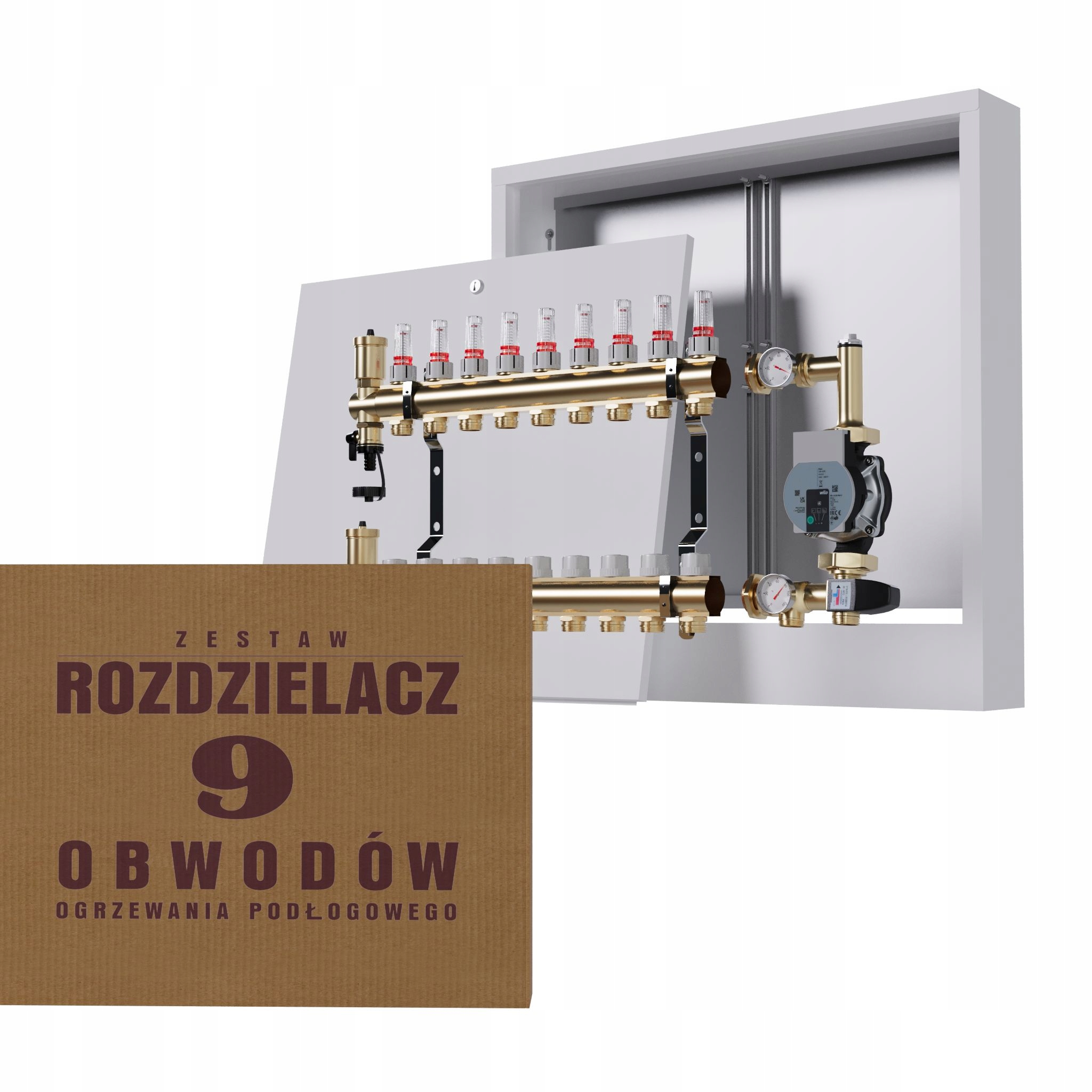Rozdělovač pro podlahu 9 okruhů s čerpací skupinou Wilo nástěnný box