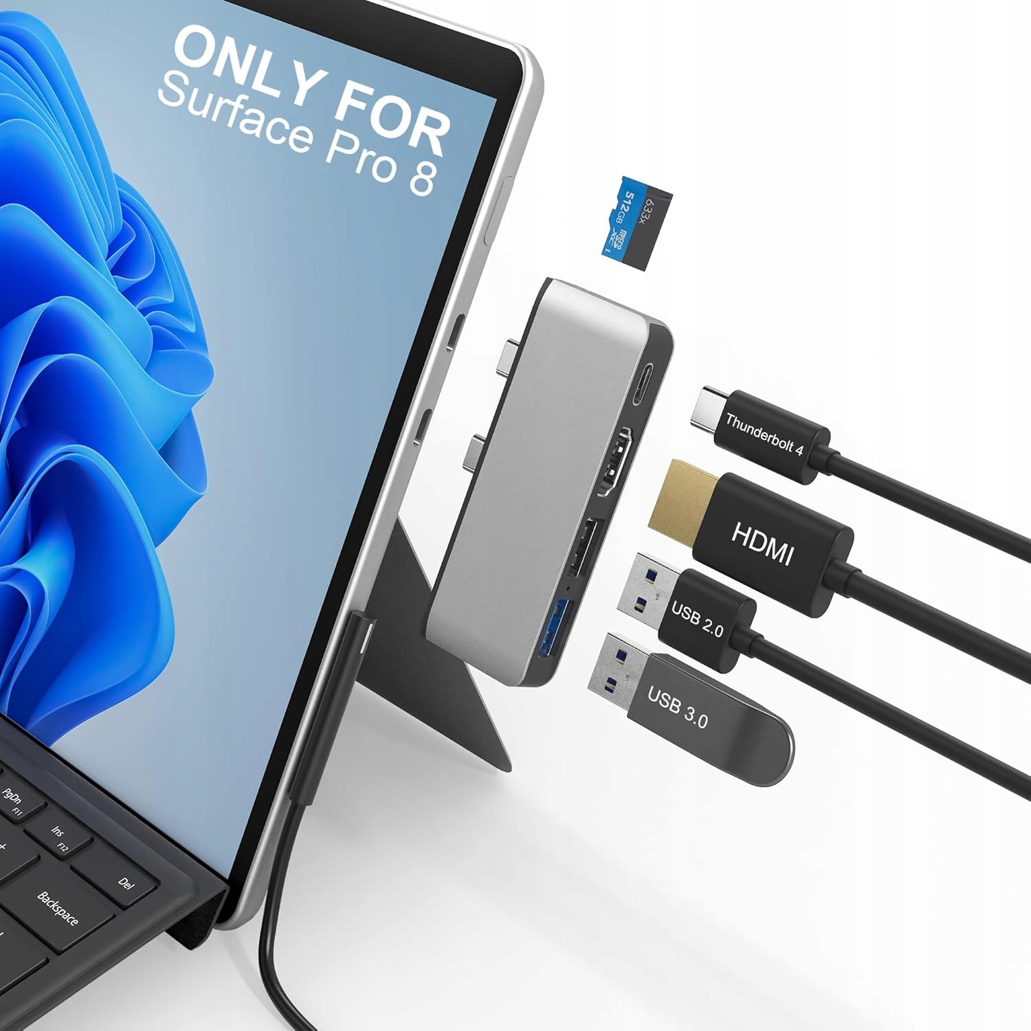 Stacja dokująca Hub Usb-c Surface Pro 8 Thunderbolt 4 Hdmi 4K Pd 100W Dock