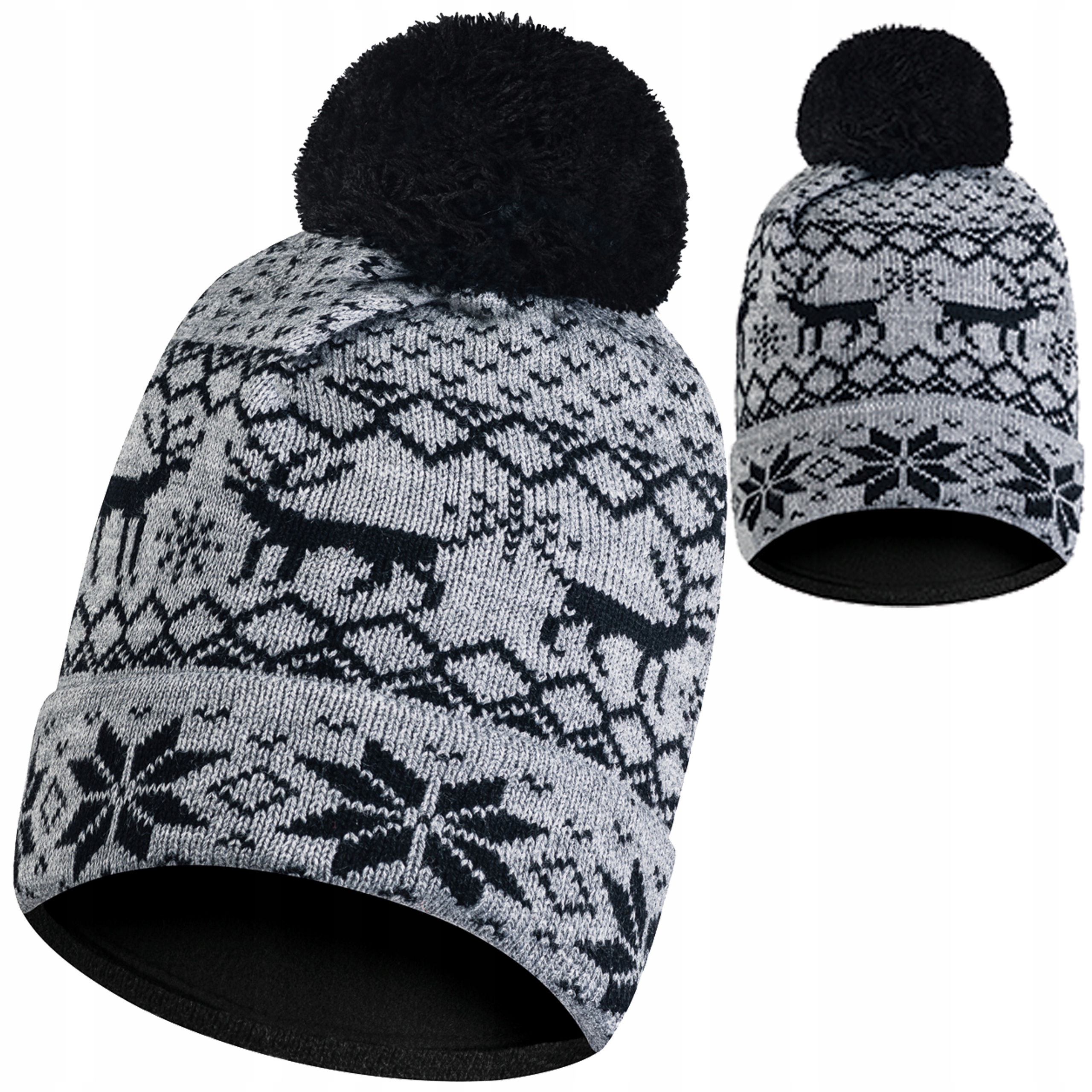 

Czapka zimowa szara z pomponem polar termoaktywny