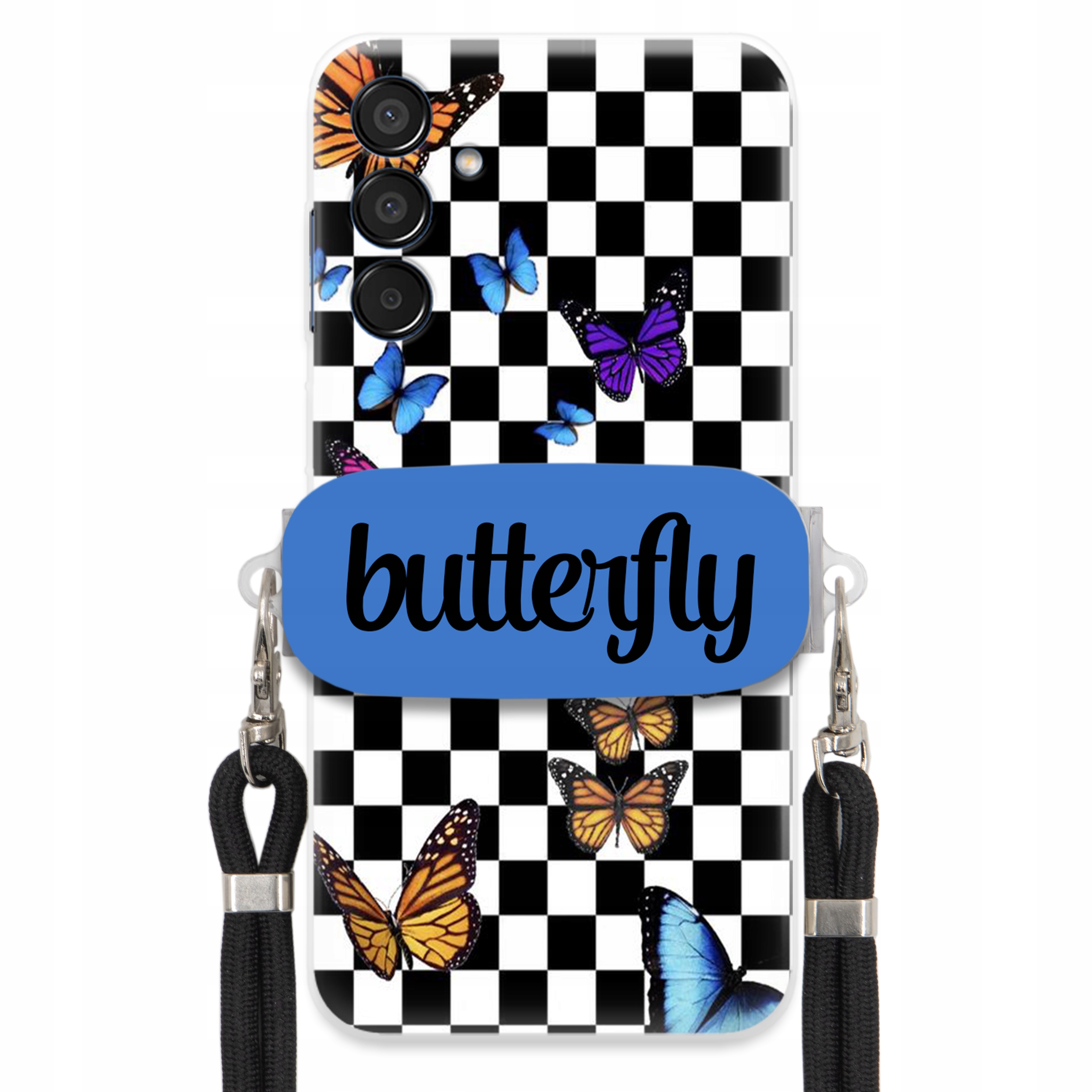 Puzdro Na Samsung M15 5G Puzdro S Obdĺžnikovým Držiakom Čierne Vodítko Butterfly Motýle