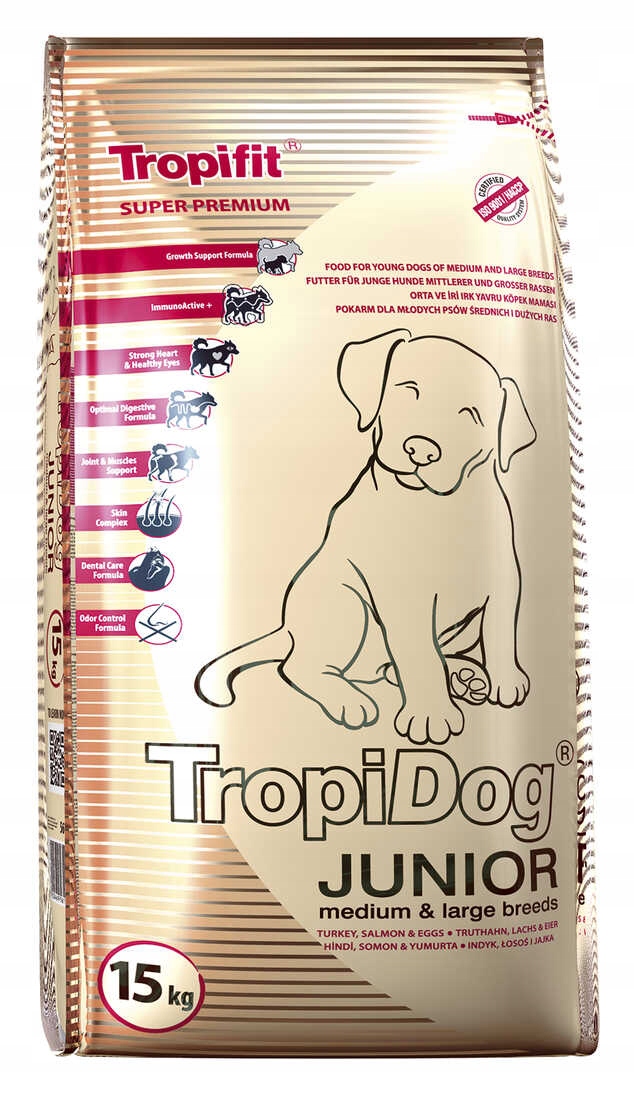 TropiDog Premium Junior 15kg Indyk, Łosoś