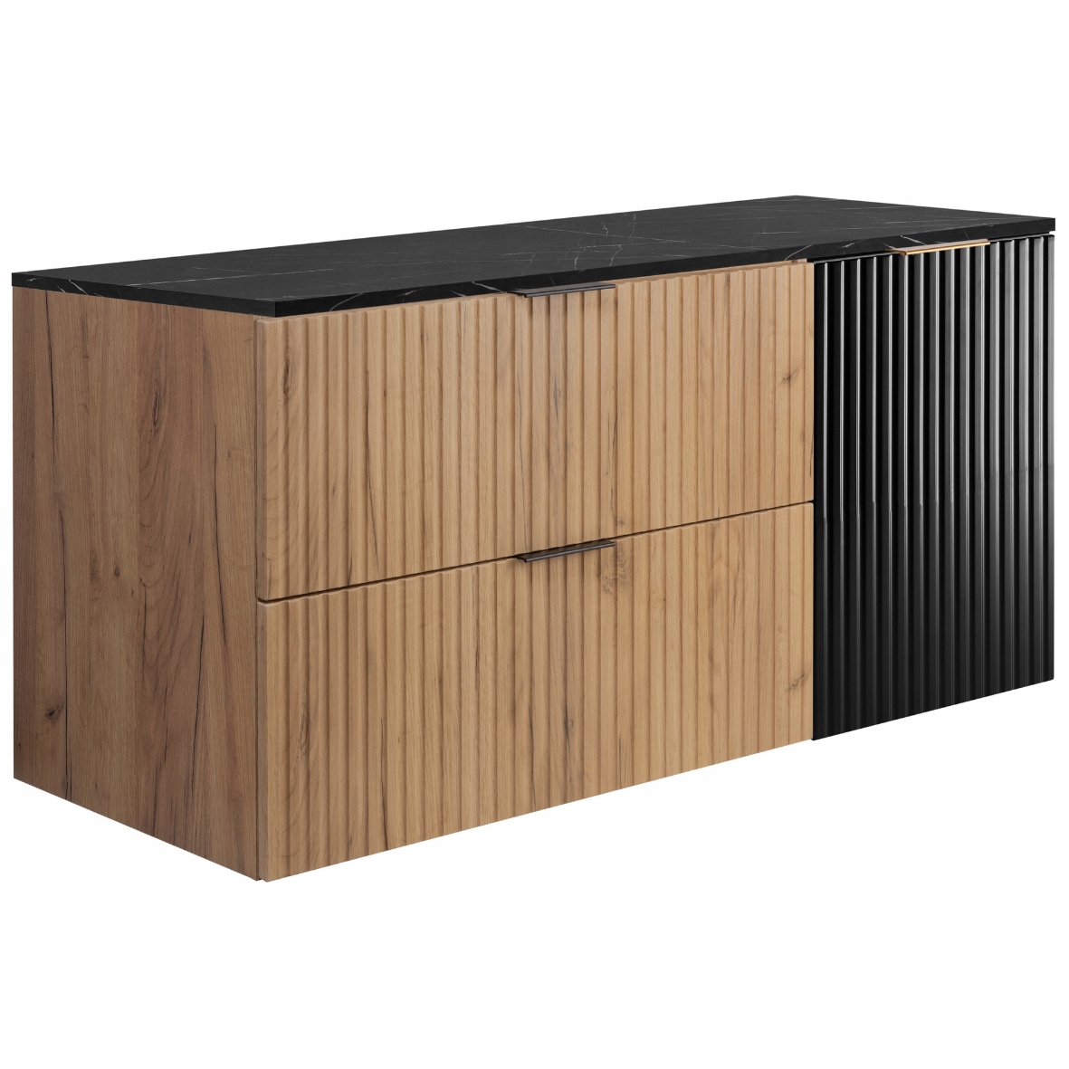 Koupelnová skříňka pod umyvadlo 100 Dub Černý Ryflovaná přední strana Mramorová deska