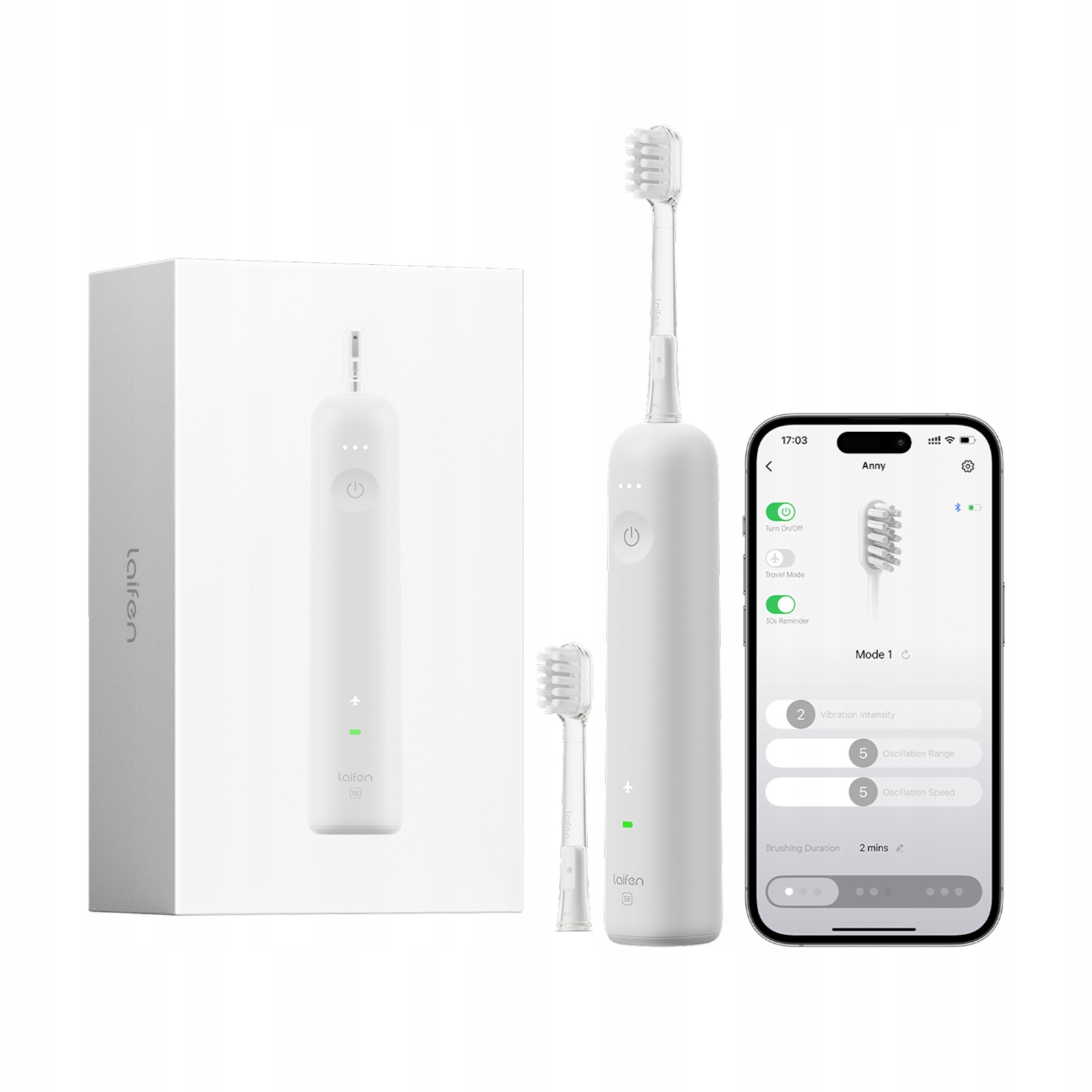 Laifen Soniczna Szczoteczka do Zębów Wave Se Głowki 2 Aplikacja Usb-c Szara