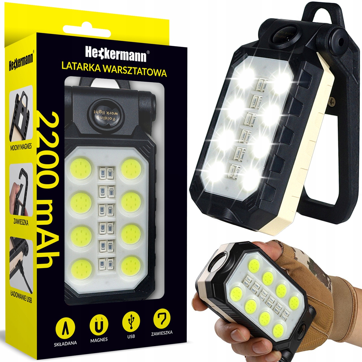 

Warsztatowa Lampa Latarka Led Hak Magnes Kabel Usb