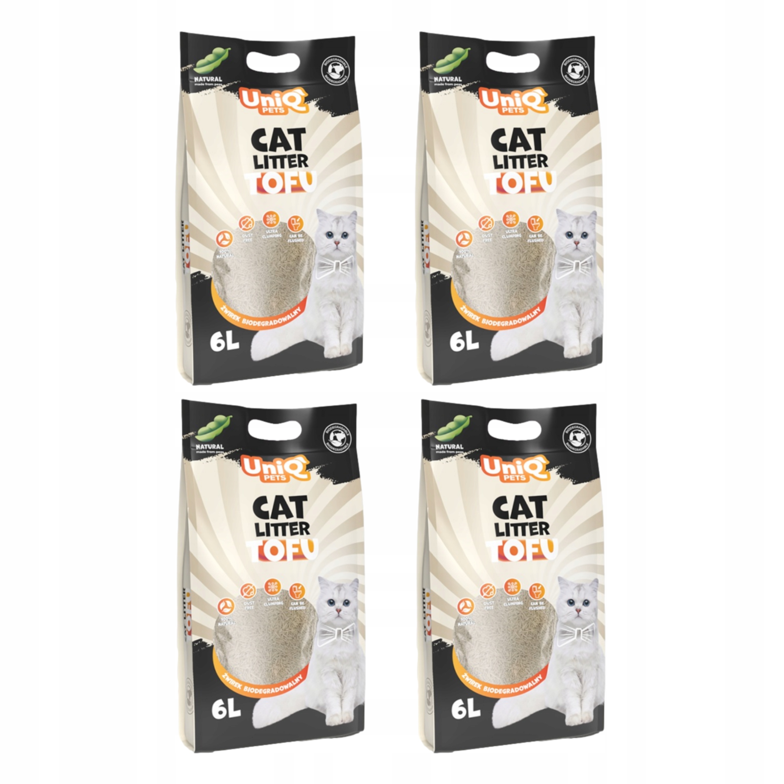 Levně Tofu pro kočky Stelivo 4 x 2,5 kg biologicky odbouratelné hrudkující Eco