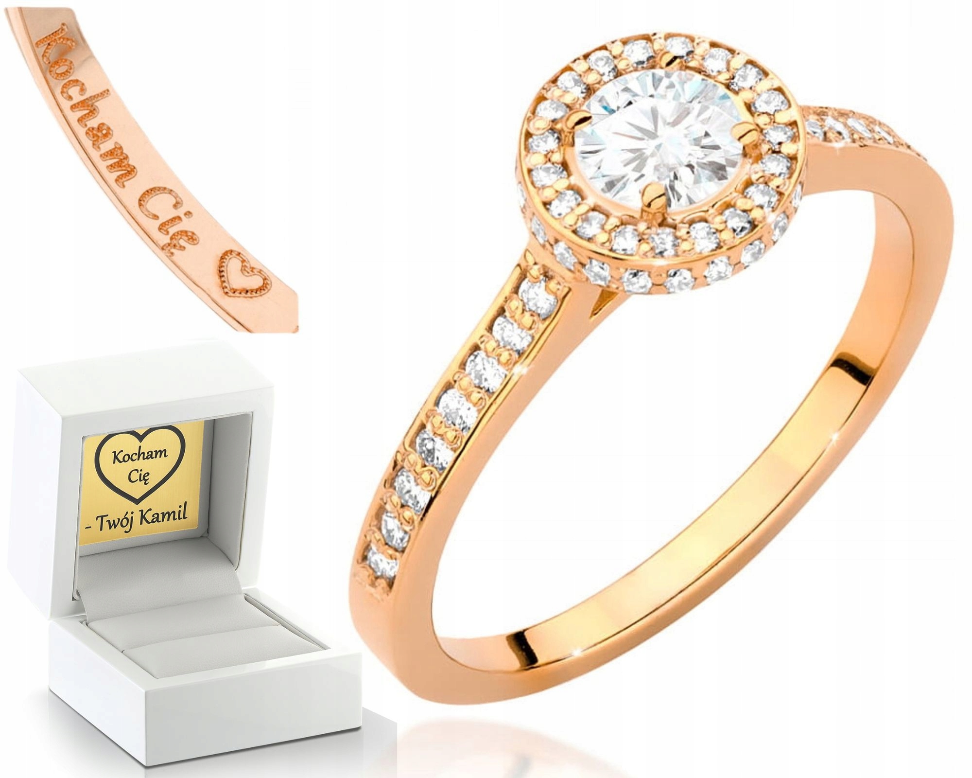 Růžové Zlato Prstýnek S Diamanty 585 Gravírování