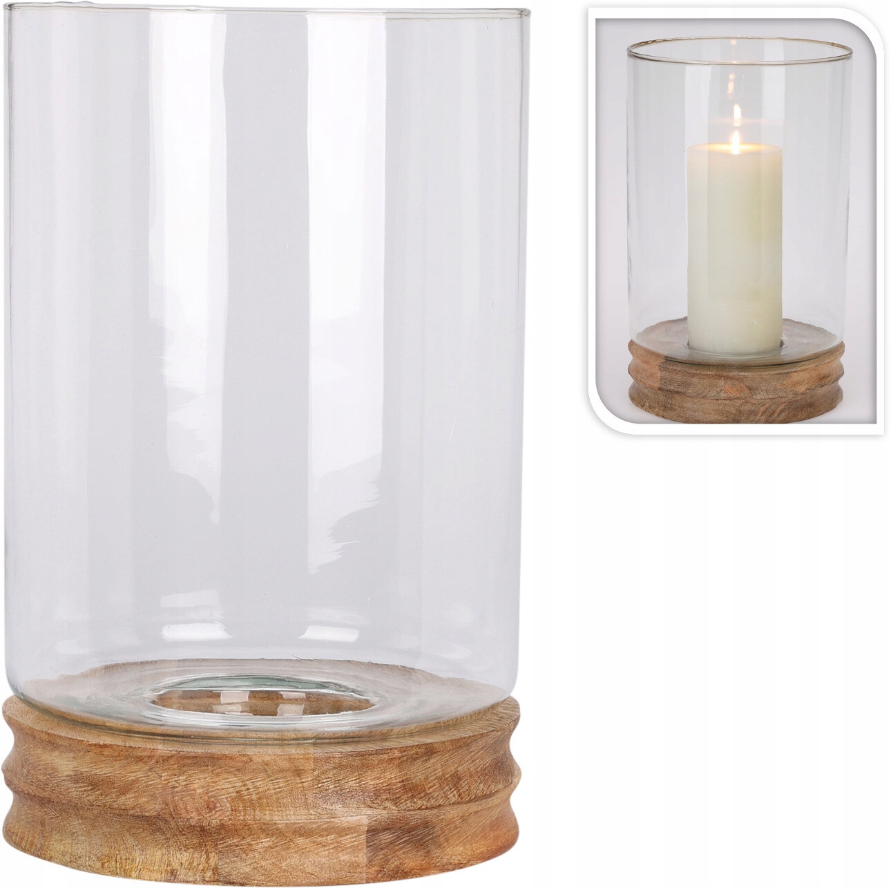 Veľký Lampáš zo skla z mangového dreva 33 cm Prírodný svietnik Boho