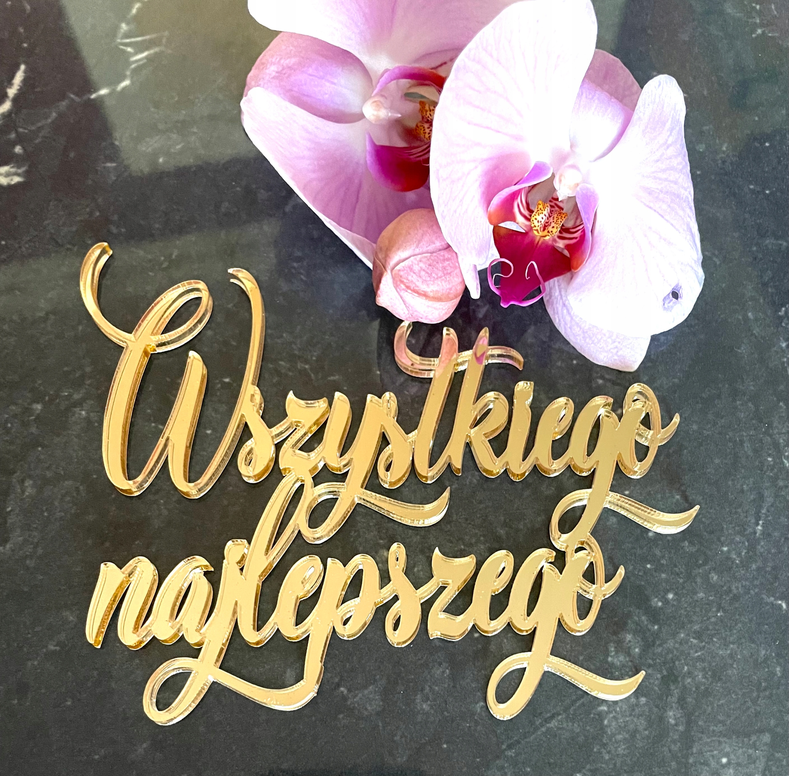 TOPPER NA BOK TORTU TOPER BENTO CAKE WSZYSTKIEGO NAJLEPSZEGO ZŁOTY plexi Marka Kapart