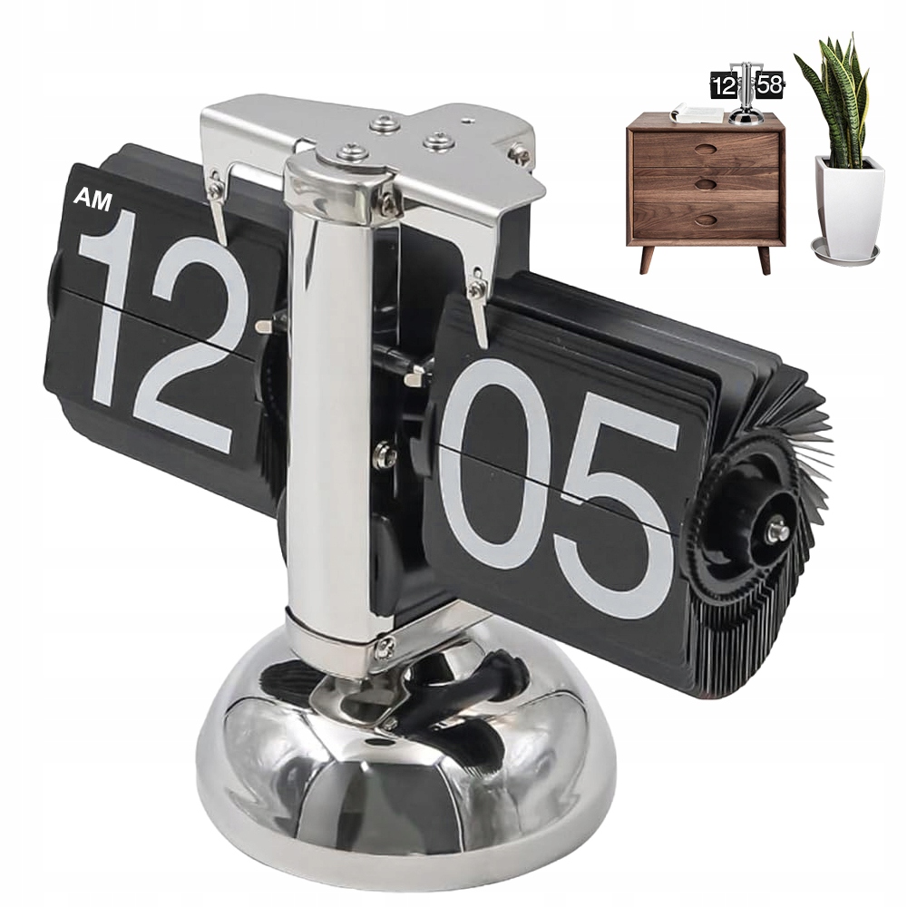 Stojící Klapkový Hodinový Stroj, 12 Hodin, Mechanický, Stolní, Retro, Stylový, Na Baterie