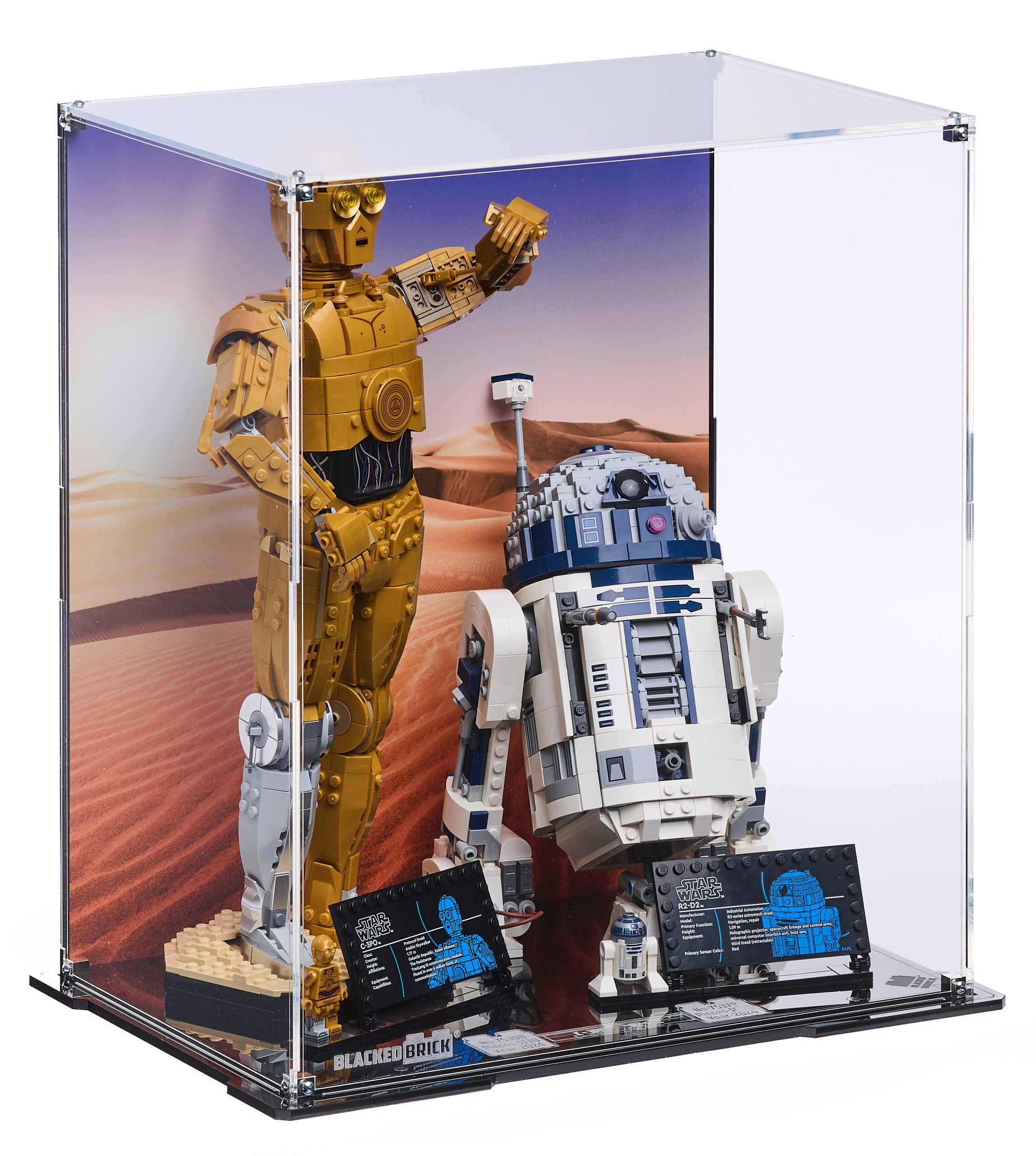 Vitrína s pozadím Blacked Brick pre Lego 75398, 75379 Star Wars C-3PO & R2-D2