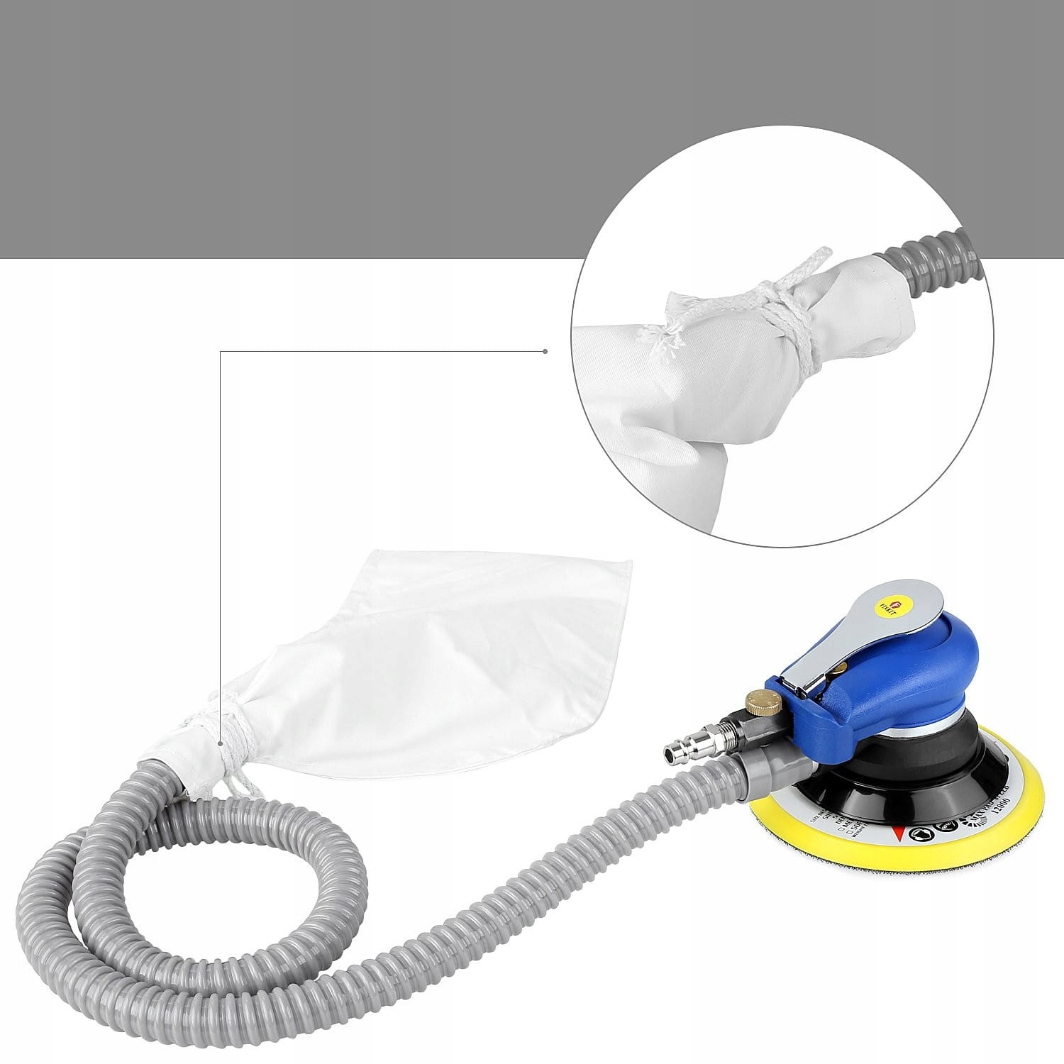 SZLIFIERKA MIMOŚRODOWA PNEUMATYCZNA ORBITALNA PAP System mocowania materiału ściernego mocowanie na rzepy