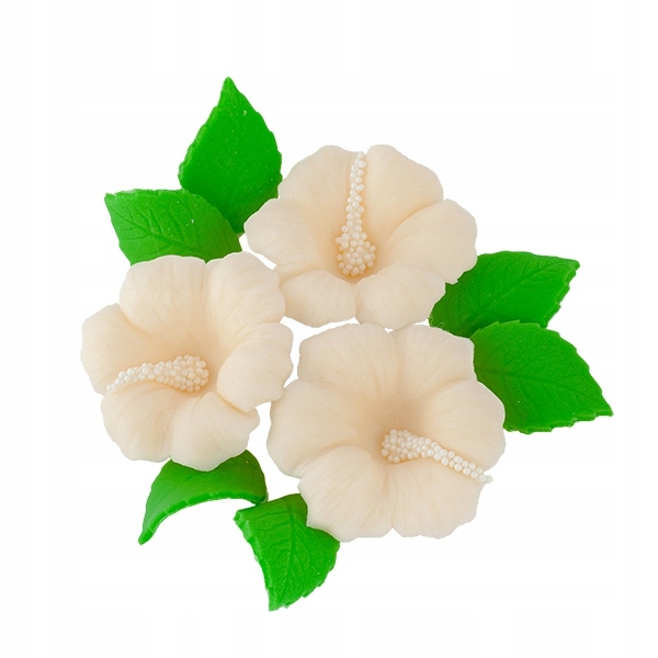 

Zestaw cukrowe kwiaty Hibiskus z listkami Ecru