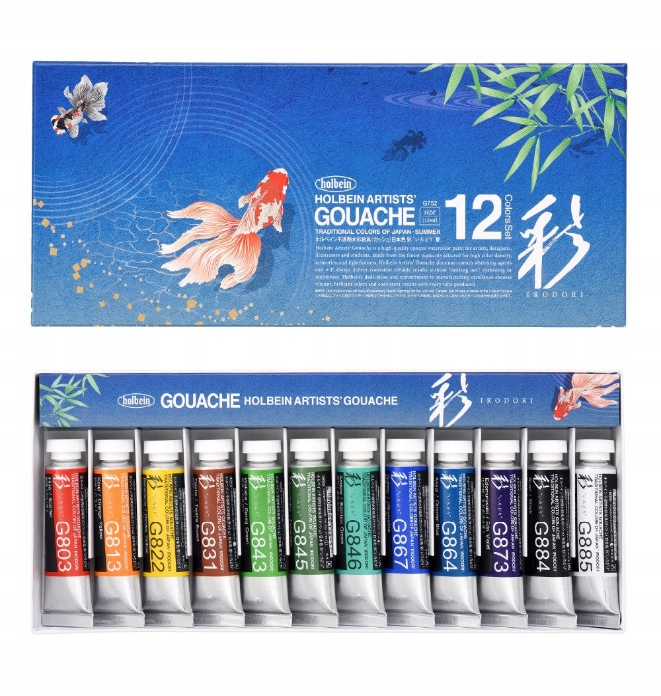 Sada barev pro umělce Gouache Irodori Summer 12k Holbein G752