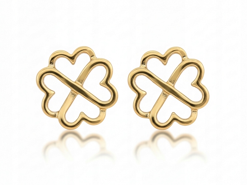 Náušnice zlaté 585 dámské čtyřlístek u ucha na tyči