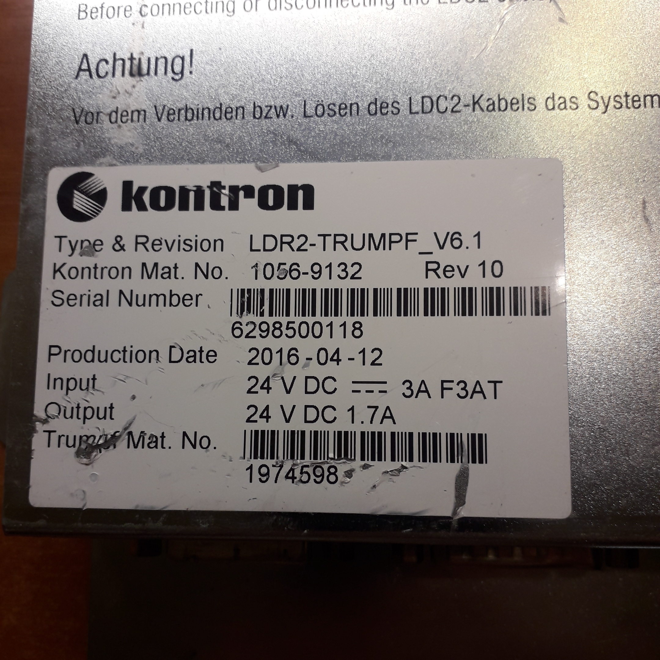 KONTRON LDR2 TRUMPF V6.1 1056-9132 REV10 1974598 Marka Kontron