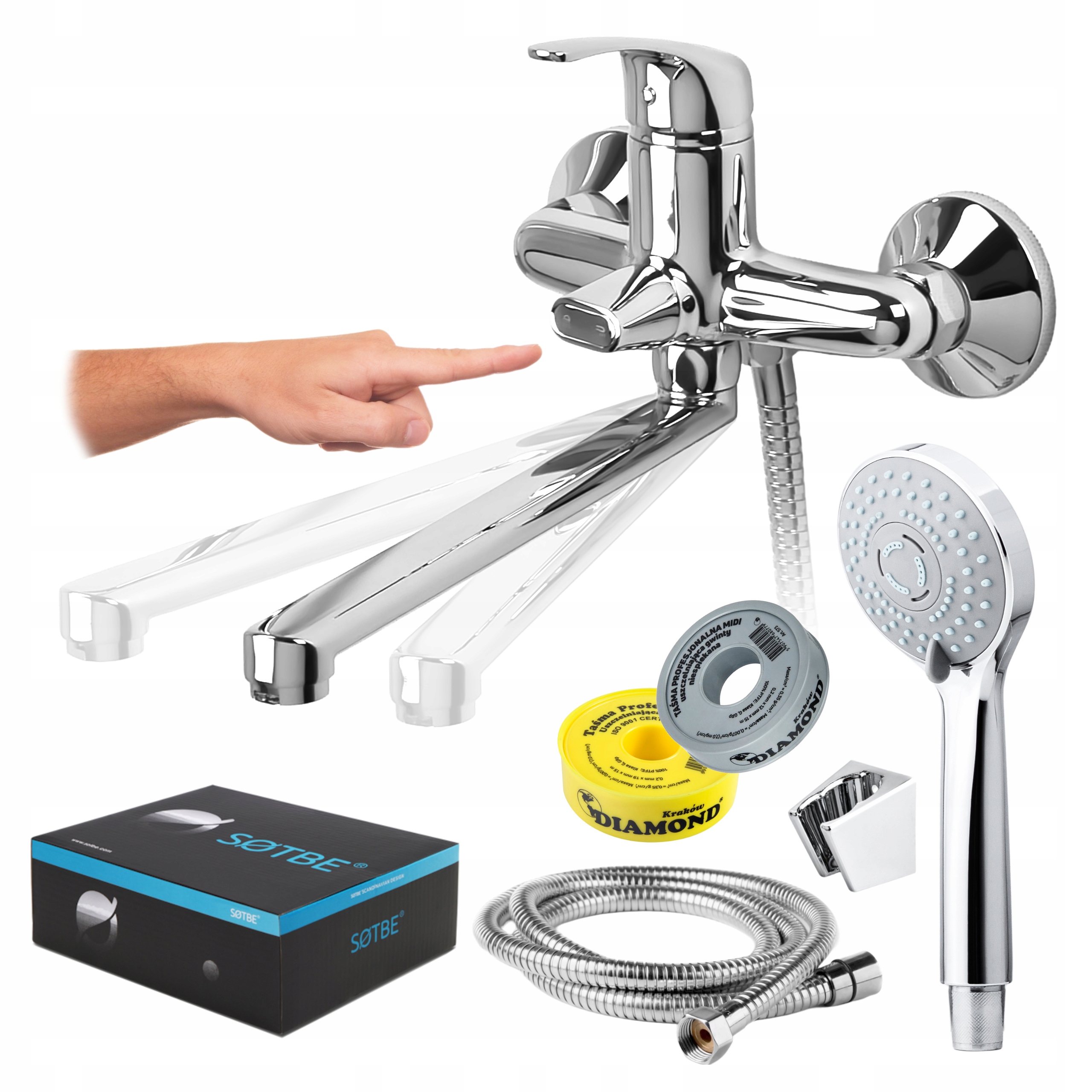 Vaňová nástenná batéria s dlhým otočným ramenom 300 mm Sotbe