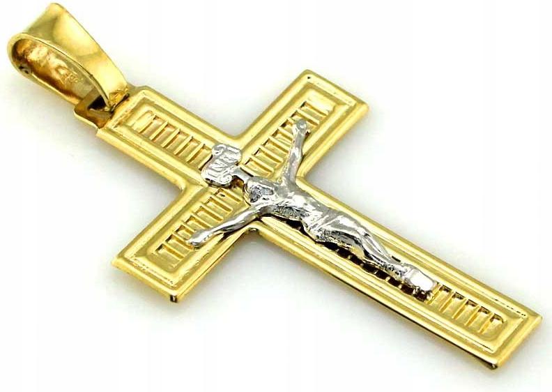 Dvoubarevný zlatý křížek ryzosti 585 s obrázkem Ježíše, klasický a módní