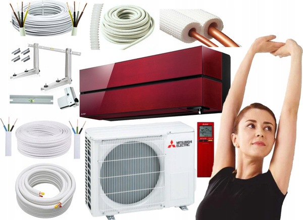Klimatyzacja Mitsubishi Diamond Czerwona 2,5kW Zestaw