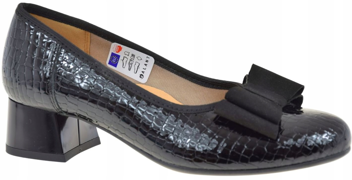 Dámské kožené lodičky černé lakované na sloupku Galant 4011 VEL.37